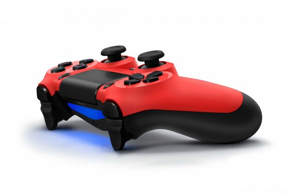 A red-colored joystick on a white background