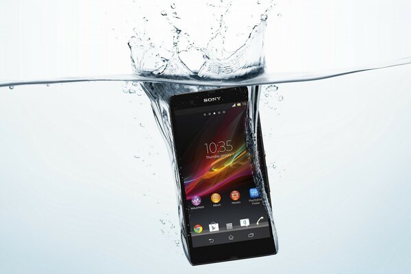 Stylish phone in cold water