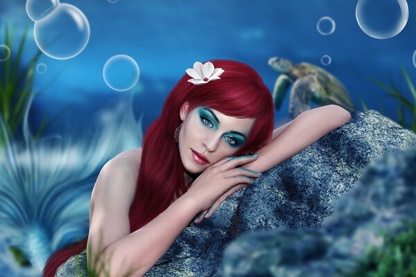 A beautiful girl. model the little mermaid in the water