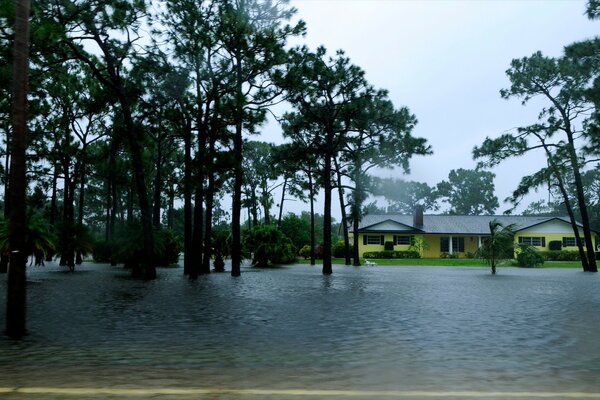 Flood in a locality as a result of a water spill