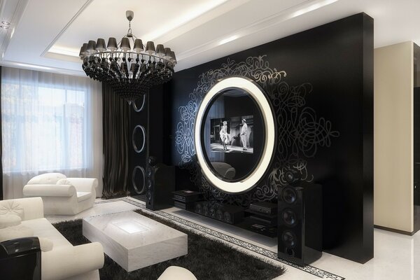 Stylish living room in black and white