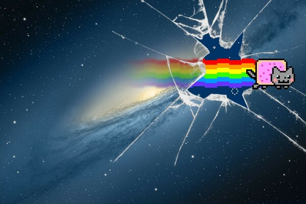 Nyan Kat flies through the universe