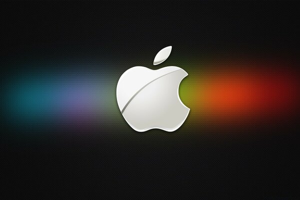 The Apple logo on a multicolored blurred background