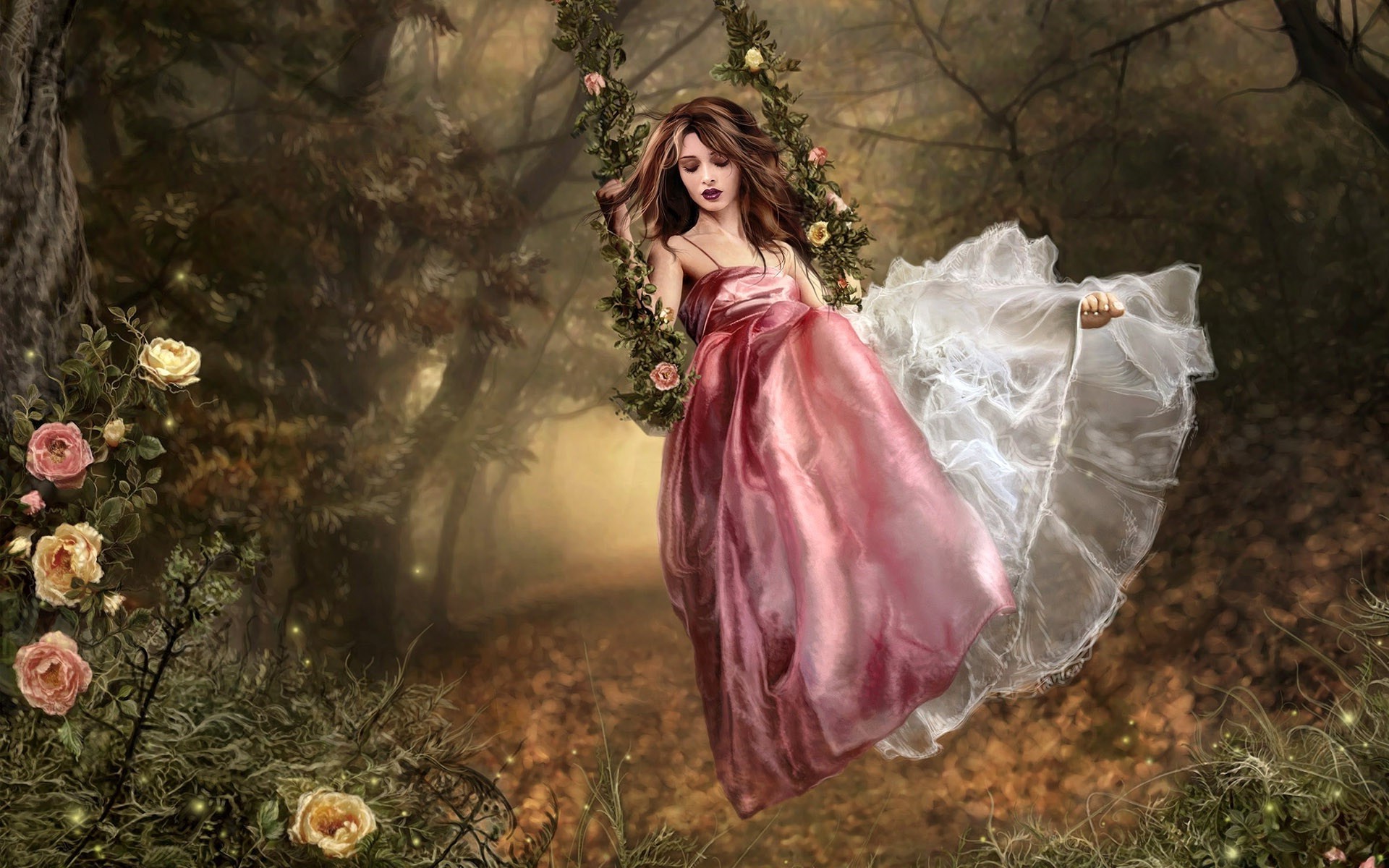 fantasy dress flower wedding beautiful girl woman nature fashion bride one portrait outdoors fairy tree adult nymph