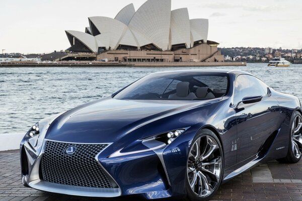 Car on the background of a beautiful bay