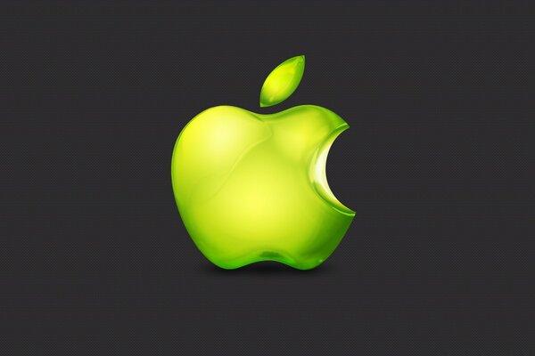 A bright apple icon on a dark background stylized as a light green apple