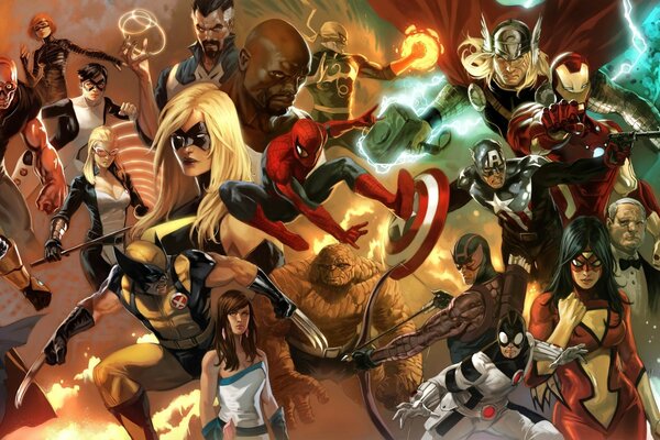 Marvel. Superhéroes de dibujos animados. Batalla de héroes