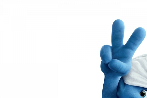 Smurf mostra gesto de saudação com os dedos