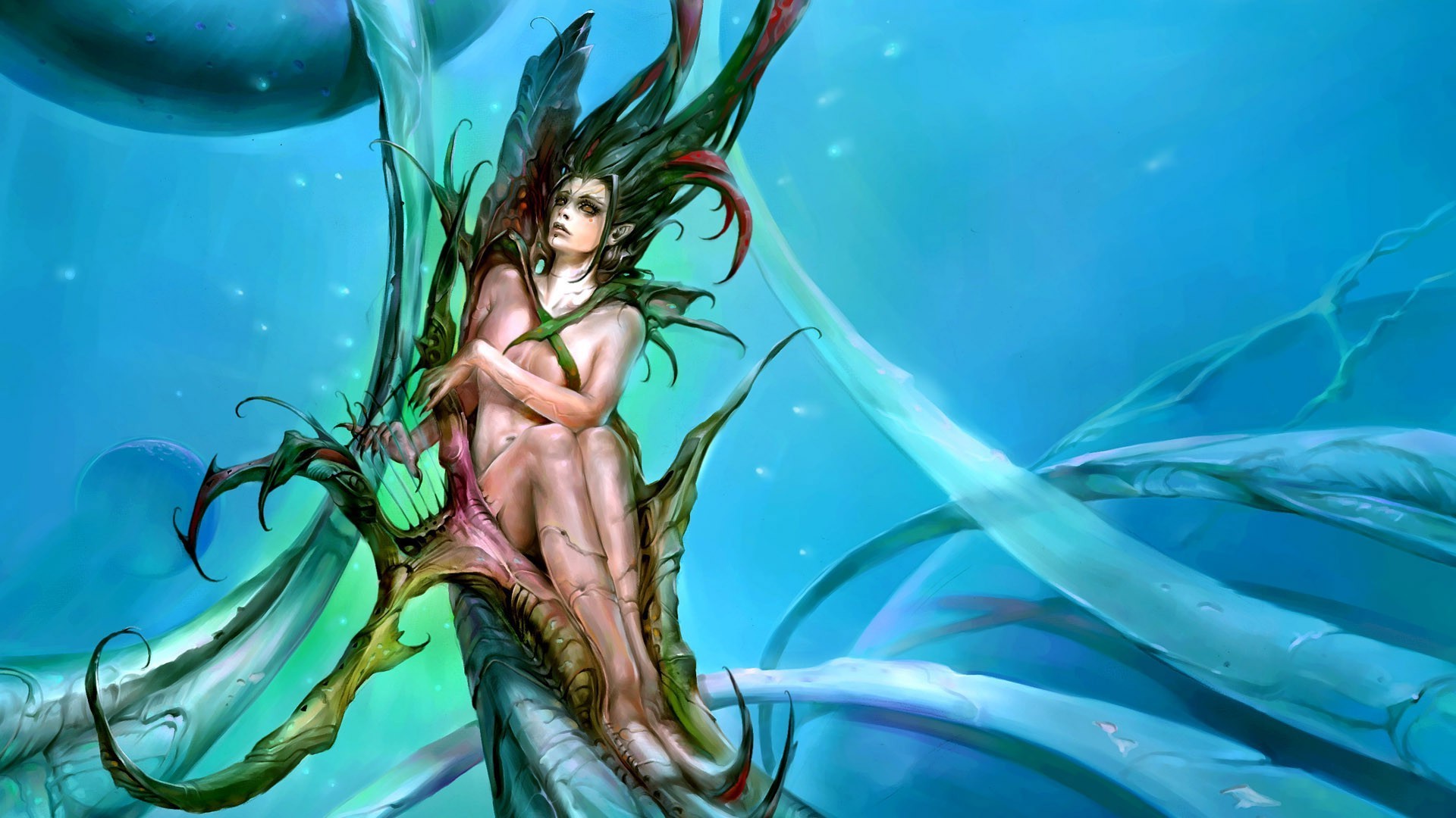 witch underwater water fish ocean sea swimming art tropical nymph turquoise beautiful woman nature desktop exotic fairy