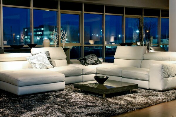 White leather sofas in the living room