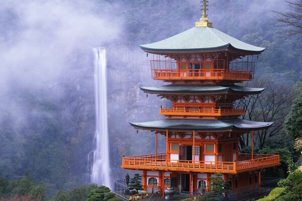 Chinesische Landschaft, rotes Haus