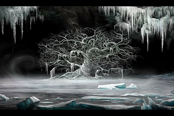 Mystiquement bel arbre dans la glace