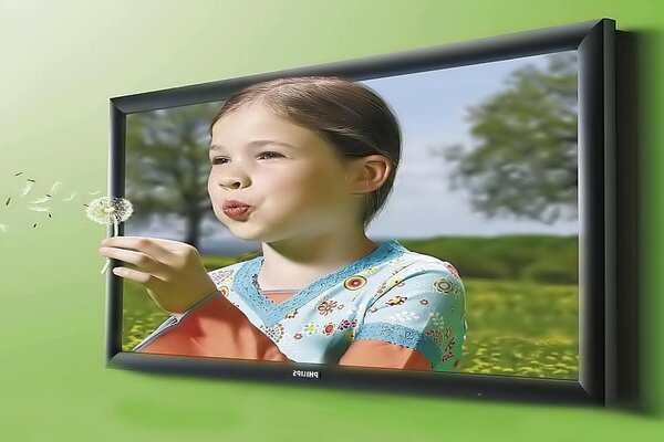 Ragazza correre bolle di sapone dalla tv