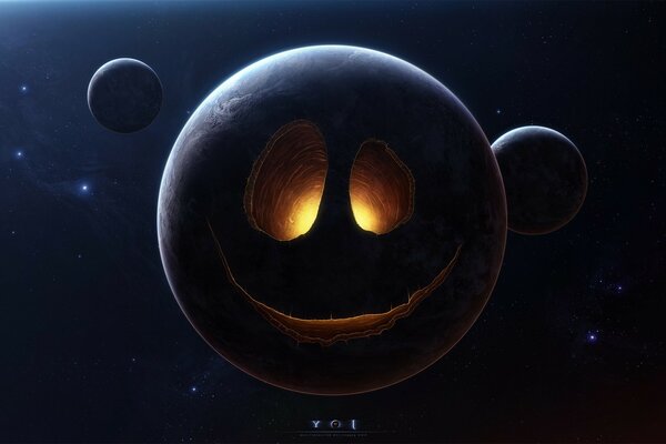 A smiling planet in the darkness of space