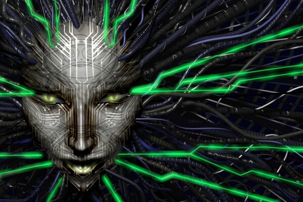 Futuristic portrait of a girl with green eyes