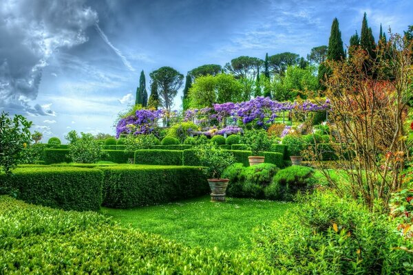 Jardim mágico com árvores bem aparadas