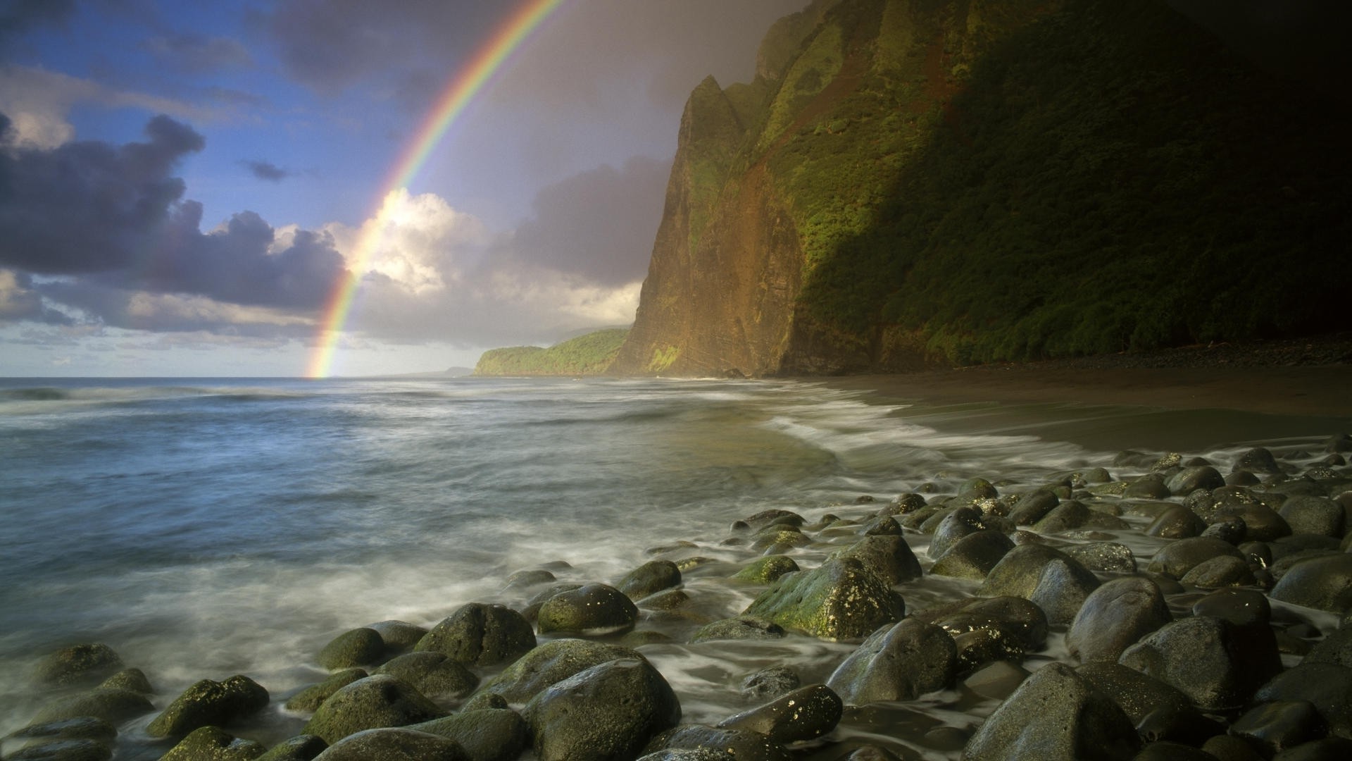 rainbow water waterfall landscape rock river stream travel nature outdoors daylight