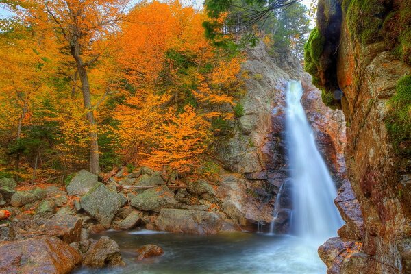 Cascade dans les belles montagnes en automne