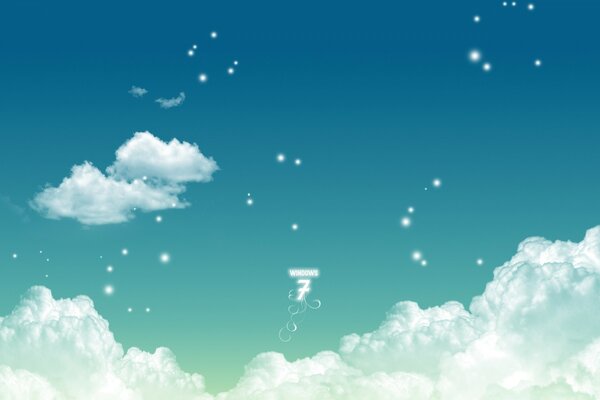 Screensaver for a computer with clouds on a turquoise background