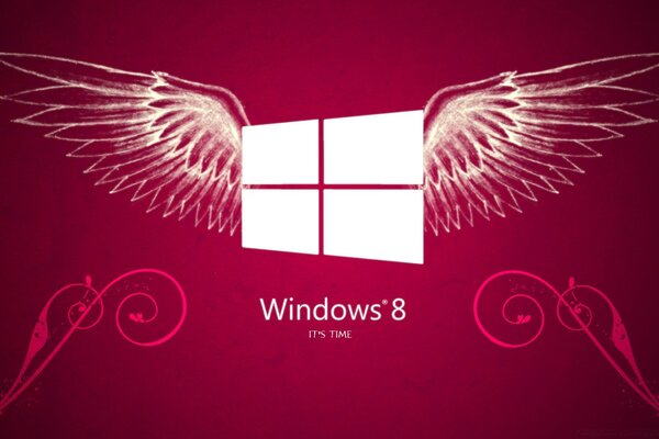 Logotipo de Windows con alas sobre fondo Burdeos