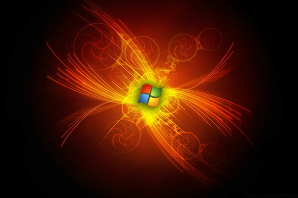 Lumière écarlate et flamme au logo Windows