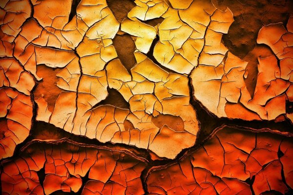 Dry earth in cracks in orange tones