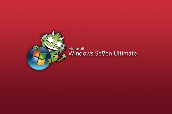 Microsoft Windows seven ultimate su sfondo rosso