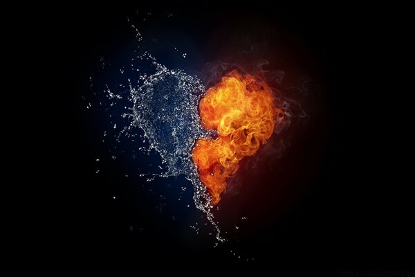 Fuego y agua en forma de corazón