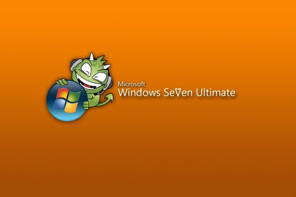 Microsoft Windows seven ultimate on an orange background