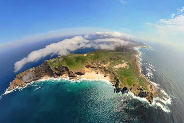 Thème de la mer avec une île en Fisheye