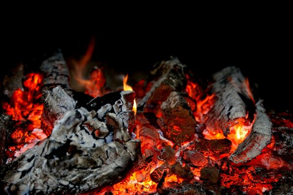 夜背景上的垂死的火