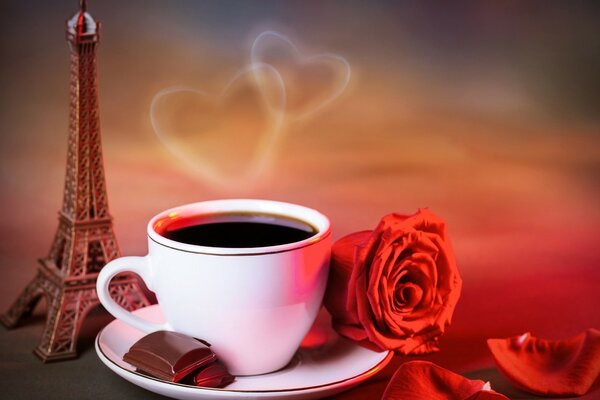 Kaffee mit Rose am Turm