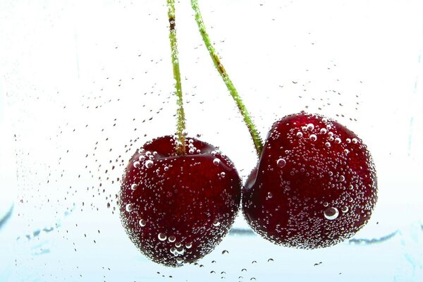 Cherry when immersed in water with gases