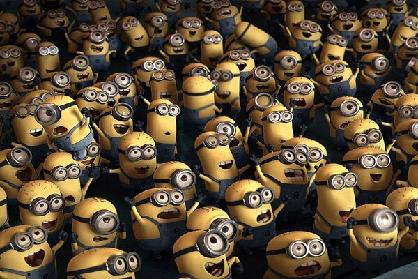 Les minions jaunes en combinaisons expriment diverses émotions