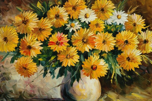 Bouquet of yellow flowers in a vase