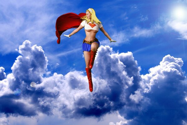 A woman in the image of Superman in the sky