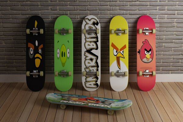 Skateboards design, illustration du jeu angry birds