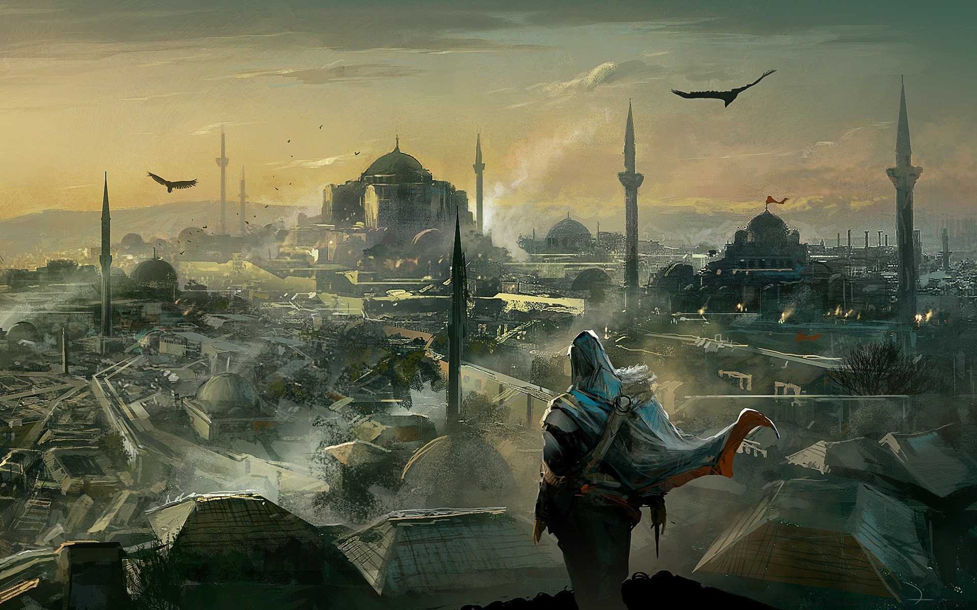 assassin s creed illustration art water religion travel city painting landscape dawn vehicle storm adult architecture