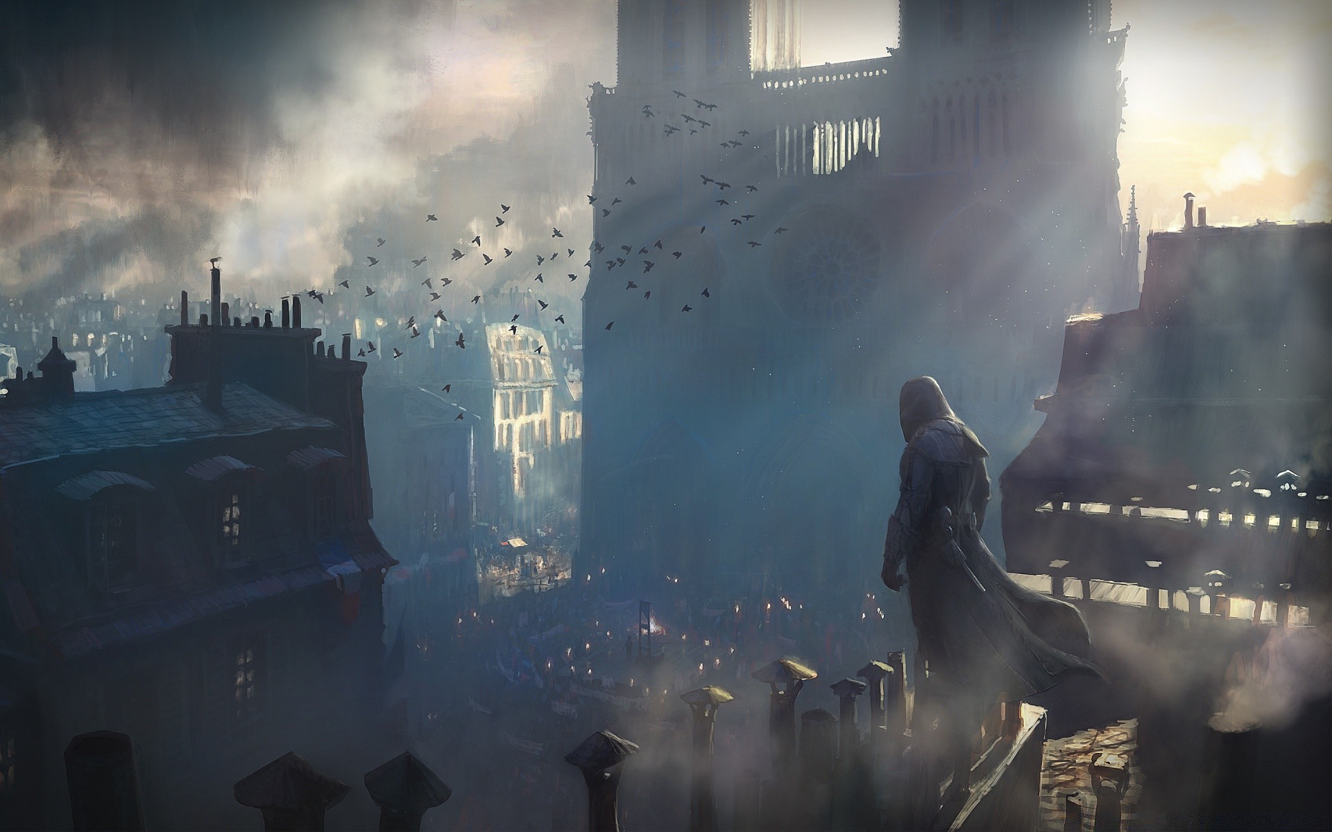 assassin s creed smoke fog silhouette light city rain dawn music concert architecture outdoors evening battle