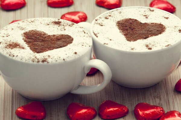 Two cups of cappuccino for lovers