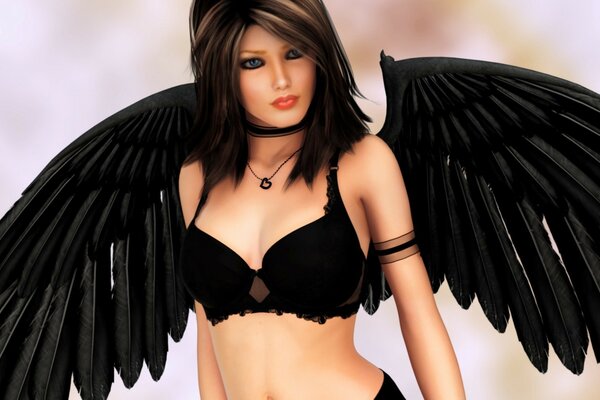 Beautiful woman with black wings