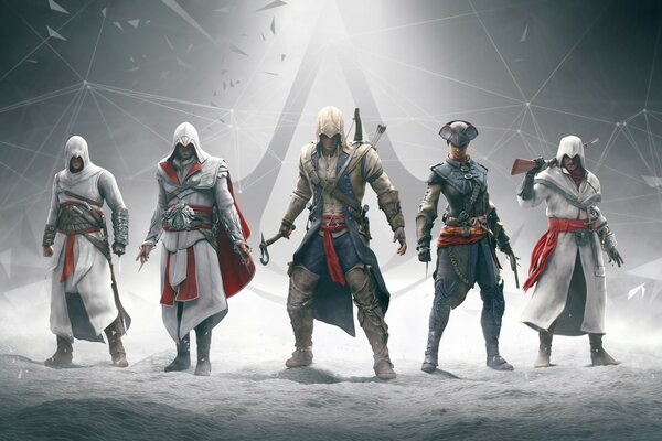 Les cinq héros principaux de la série de jeux assassins creed