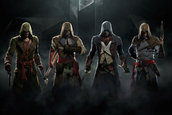 Four main characters from the assassins creed series of games