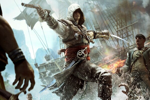 An assassin during a battle with pirates