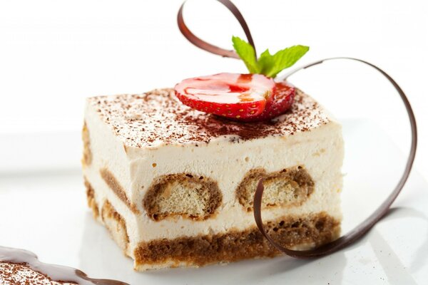 Airy strawberry tiramisu on a plate