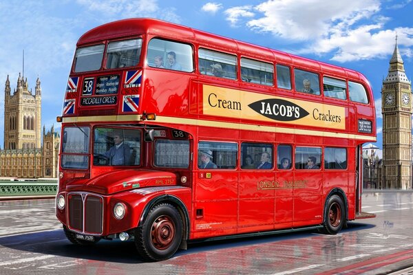 Double-decker bus in London on the main street