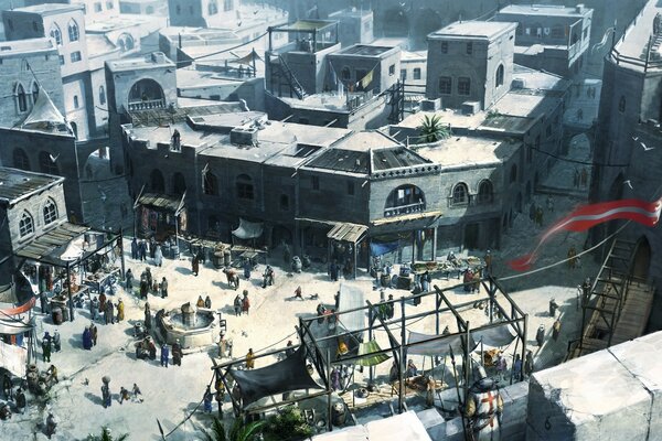 Ancient Greek city with gray buildings