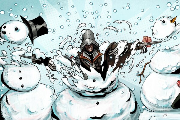 Мультяшный герой выходит из снеговика