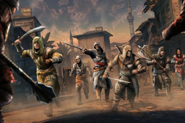 Gruppo di battaglia con le armi di assasin s creed