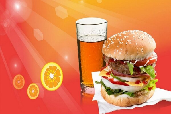 Burger neben einem Glas Limonade